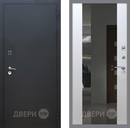 Входная металлическая Дверь Рекс (REX) 1A Черный Муар СБ-16 Зеркало Белый ясень в Можайске