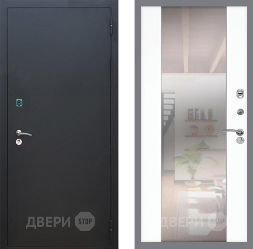 Входная металлическая Дверь Рекс (REX) 1A Черный Муар СБ-16 Зеркало Силк Сноу в Можайске