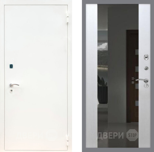 Входная металлическая Дверь Рекс (REX) 1А Белая шагрень СБ-16 Зеркало Белый ясень в Можайске
