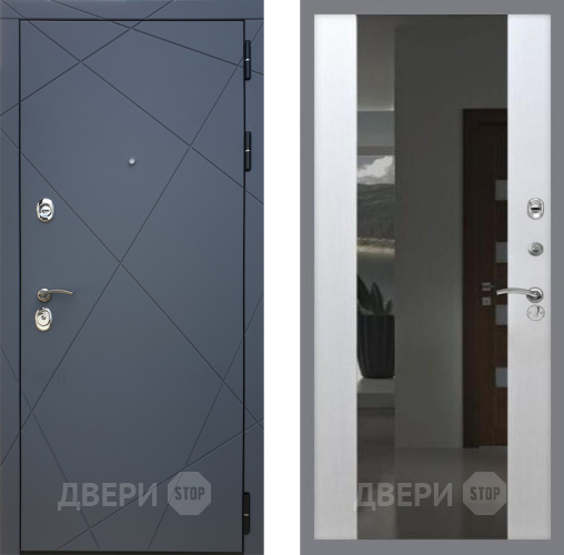 Входная металлическая Дверь Рекс (REX) 13 Силк Титан СБ-16 Зеркало Белый ясень в Можайске
