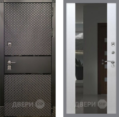 Входная металлическая Дверь Рекс (REX) 15 Черный Кварц СБ-16 Зеркало Белый ясень в Можайске