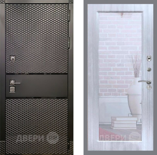 Входная металлическая Дверь Рекс (REX) 15 Черный Кварц Зеркало Пастораль Сандал белый в Можайске