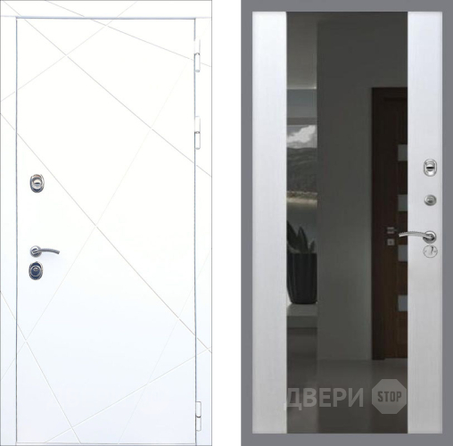 Входная металлическая Дверь Рекс (REX) 13 Силк Сноу СБ-16 Зеркало Белый ясень в Можайске
