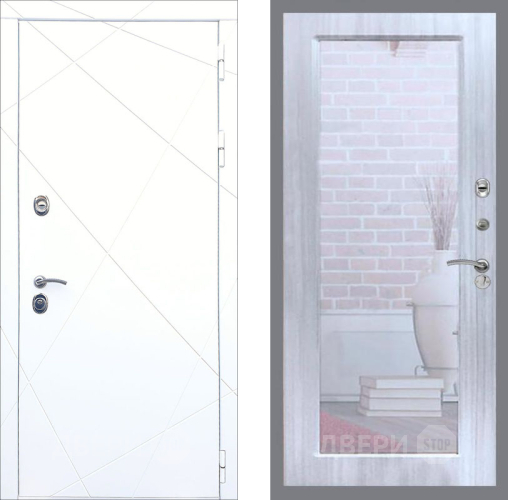 Входная металлическая Дверь Рекс (REX) 13 Силк Сноу Зеркало Пастораль Сандал белый в Можайске
