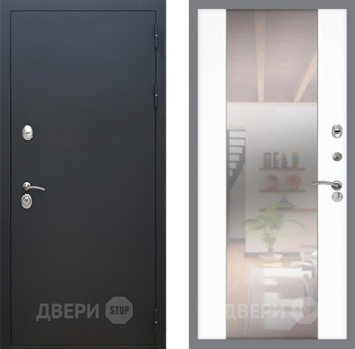 Входная металлическая Дверь Рекс (REX) 5 Черный Муар СБ-16 Зеркало Силк Сноу в Можайске