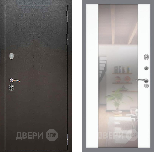 Входная металлическая Дверь Рекс (REX) 5 Серебро Антик СБ-16 Зеркало Силк Сноу в Можайске