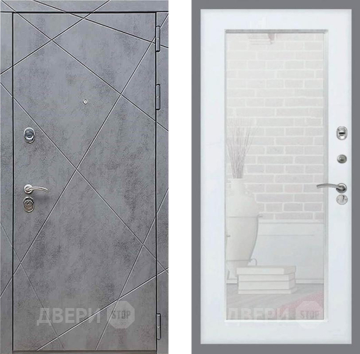Входная металлическая Дверь Рекс (REX) 13 Бетон Темный Зеркало Пастораль Белый ясень в Можайске