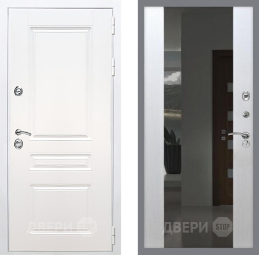 Дверь Рекс (REX) Премиум-н Силк Сноу СБ-16 Зеркало Белый ясень в Можайске