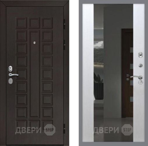 Входная металлическая Дверь Рекс (REX) Сенатор Cisa СБ-16 Зеркало Белый ясень в Можайске
