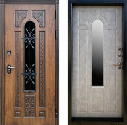 Дверь Престиж TERMO с терморазрывом Лацио Орех с окном и ковкой Бетон светлый 960х2050 мм