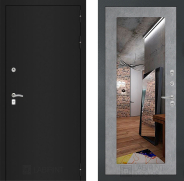 Дверь Лабиринт (LABIRINT) Classic шагрень черная Зеркало 18 Бетон светлый 960х2050 мм