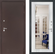 Дверь Лабиринт (LABIRINT) Classic антик медь Зеркало Фацет с багетом Белый софт 860х2050 мм